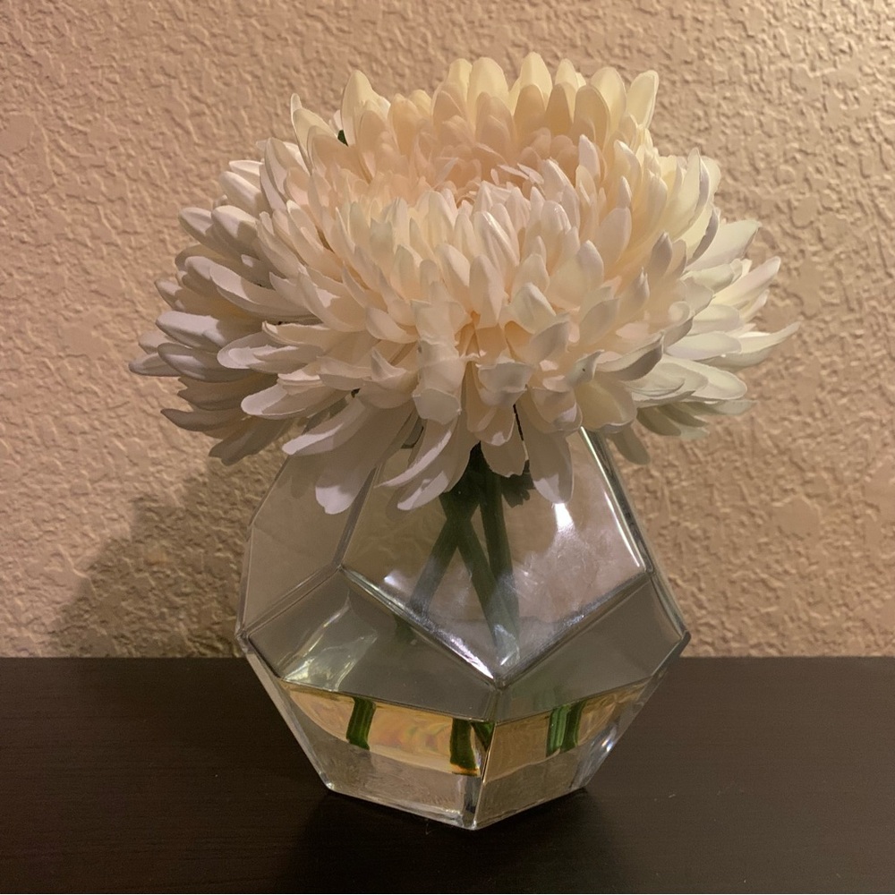 Beautiful glass hexagon faux floral vase